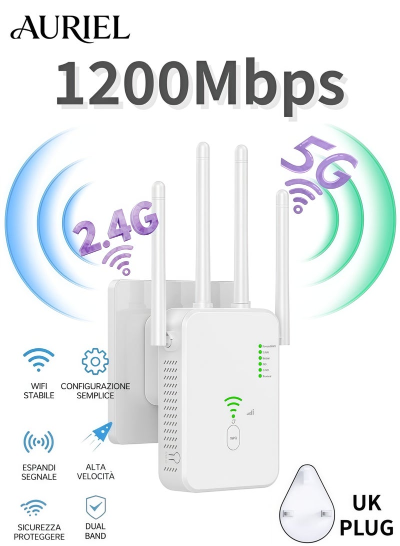 1200Mbps Wireless WiFi Repeater Wifi Signal Booster Dual Band 2.4G 5G WiFi Extender 802.11ac Gigabit WiFi Amplifier WPS Router, AC1200 - Image 1